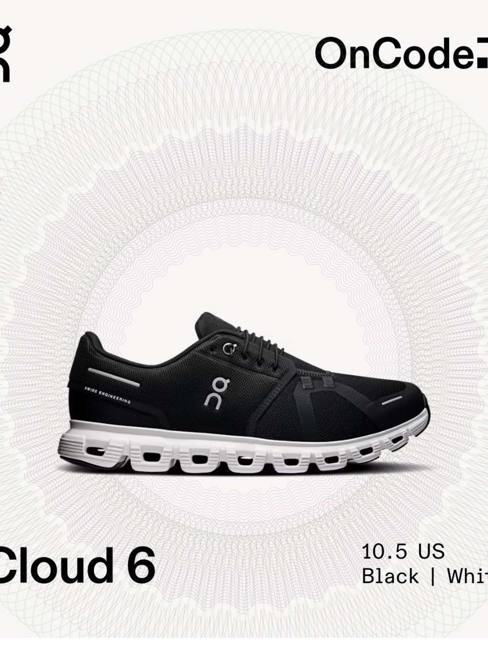 On Running Cloud 6 Men's Sneaker in Black and White